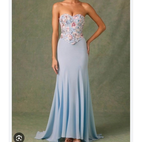 Oh Polly Dresses & Skirts - Oh Polly Lysana Blue Sequin Floral Corset Maxi Gown Dress US 6 Prom Formal